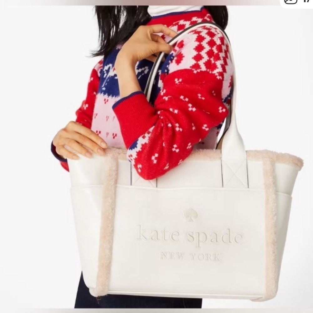 Kate Spade Large Cream Embroidered patent leather tote fur - NWT retails: $429 - Picture 2 of 12